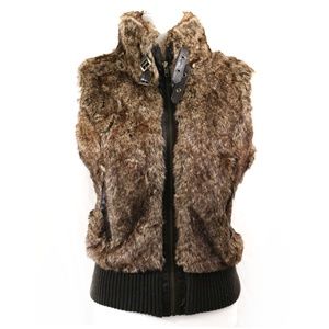 HERITAGE 1981 Faux Fox Fur Ribbed Waist Lined Vest